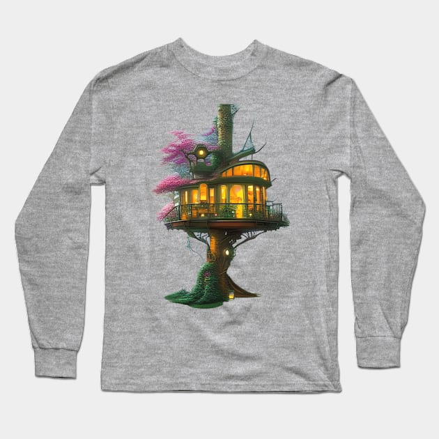 Retro futuristic Treehouse Long Sleeve T-Shirt by She Gets Creative